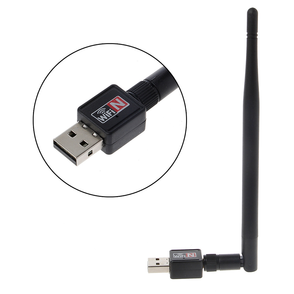 USB WiFi adapter close-up with external antenna