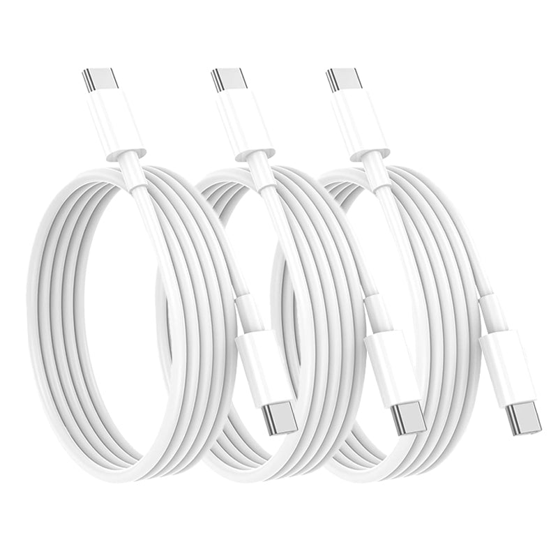Three white USB-C to USB-C charging cables