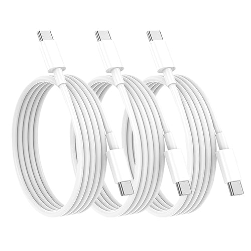 Three white USB-C to USB-C charging cables