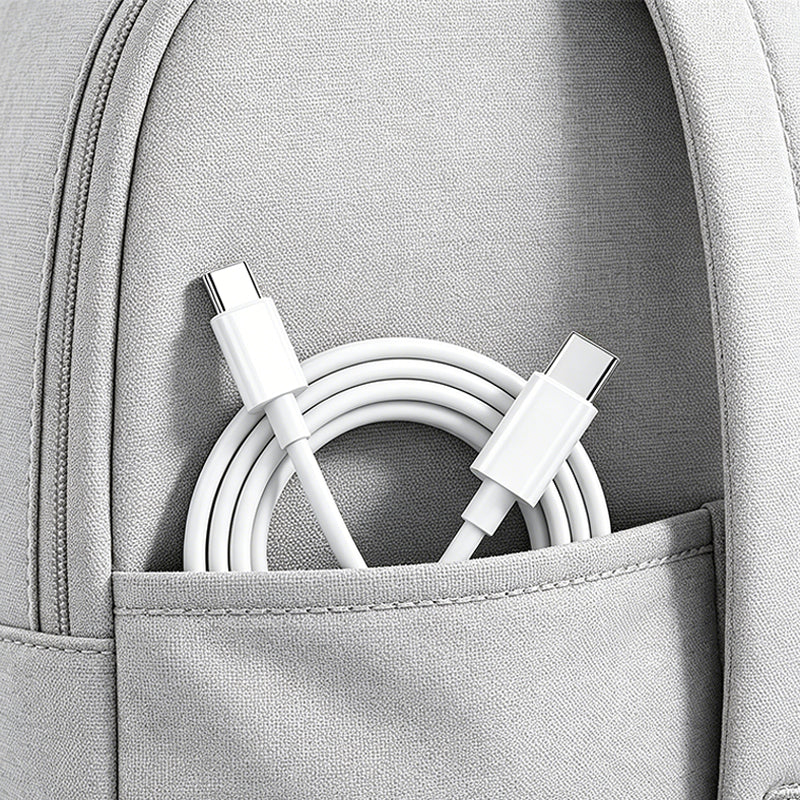 USB-C charging cable stored in backpack pocket