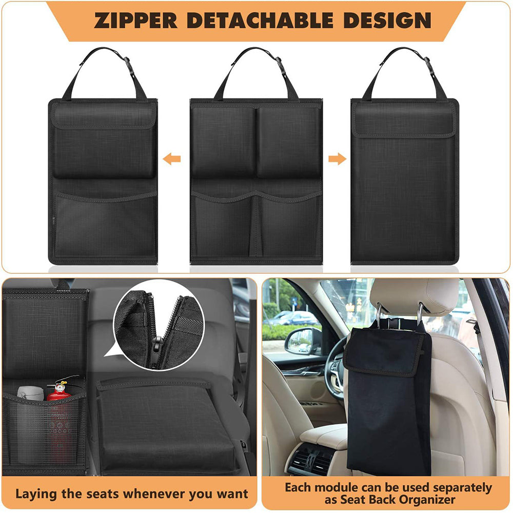 Detachable zipper modules on car organiser