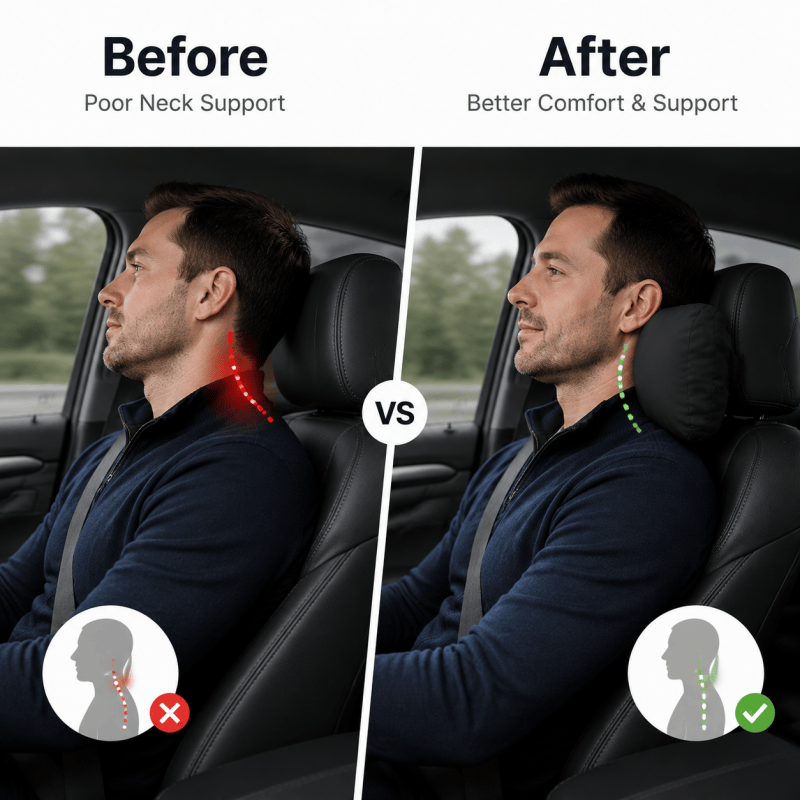 Car neck support cushion before and after