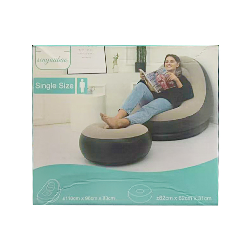 Inflatable chair and foot stool package with product dimensions
