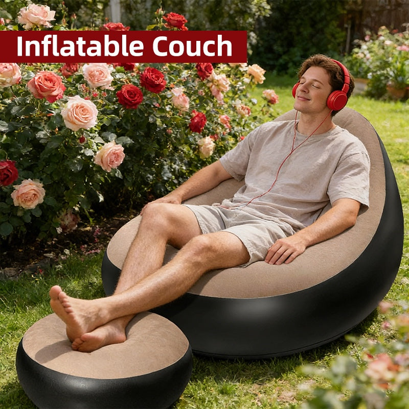 Portable inflatable chair with foot stool for relaxing outdoors