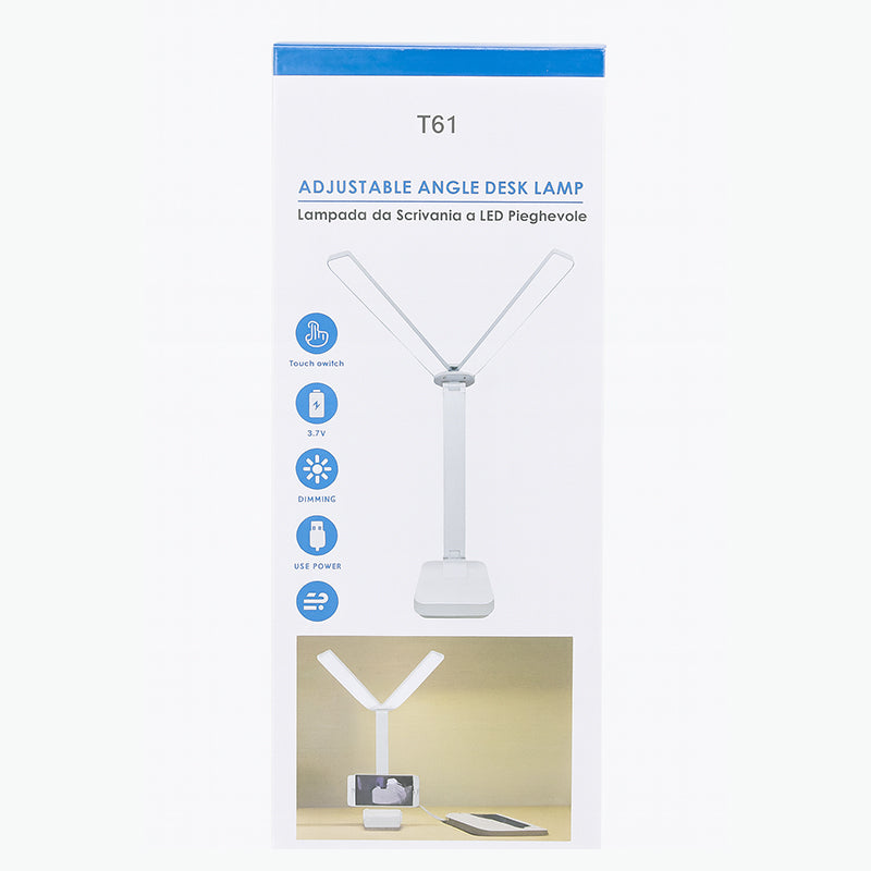 T61 rechargeable LED desk lamp with phone holder — supplier product photo